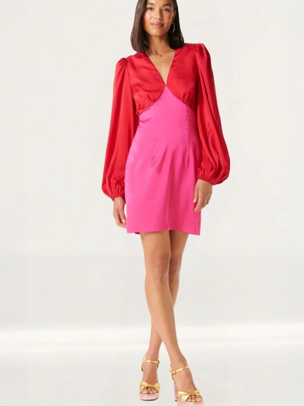 Never Fully Dressed Luella Red Pink Satin Mini Dress US 2